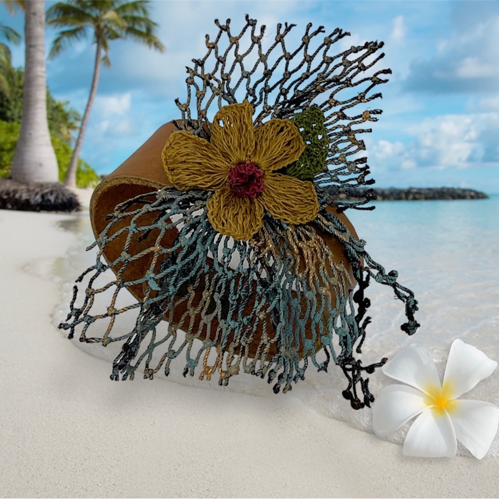 🛍️SALE🛍️ Handcrafted Bohemian Knitted Flower & Leather Cuff Bracelet - Picture 8 of 8